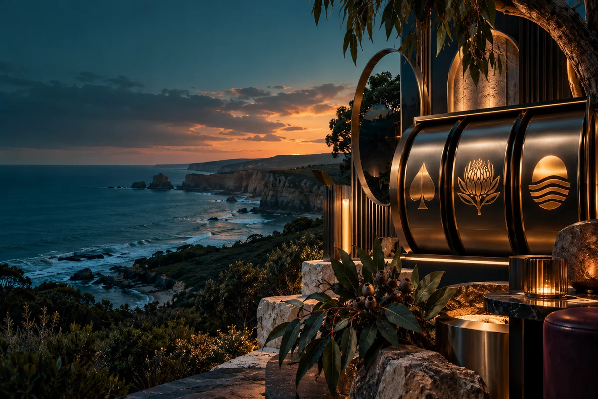 Original South West coast artwork with a sculptural gaming installation at sunset